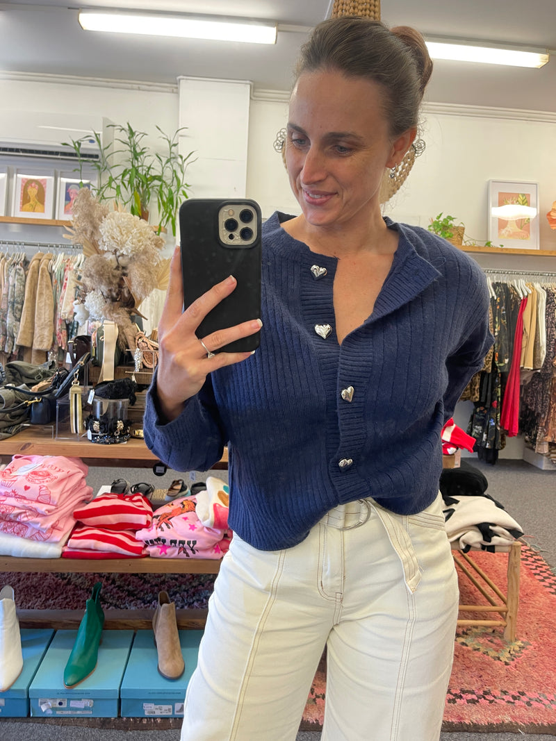 Navy Cropped Knit Cardi