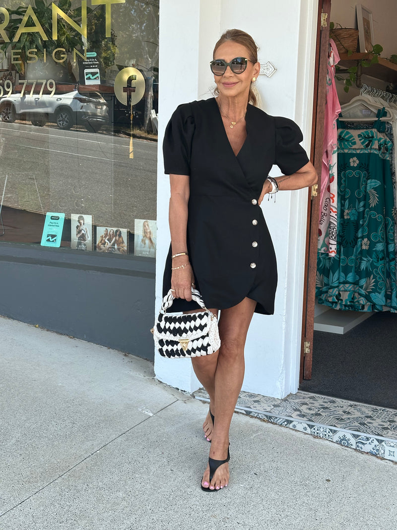 Cari Black Linen Mini Dress