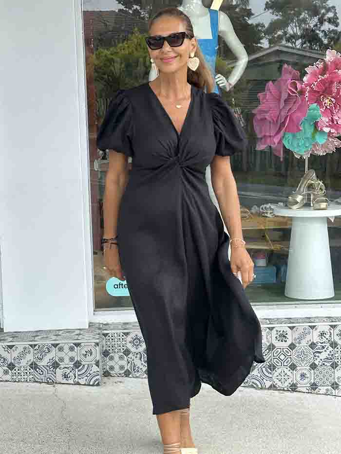 Black Linen Twist Maxi Dress