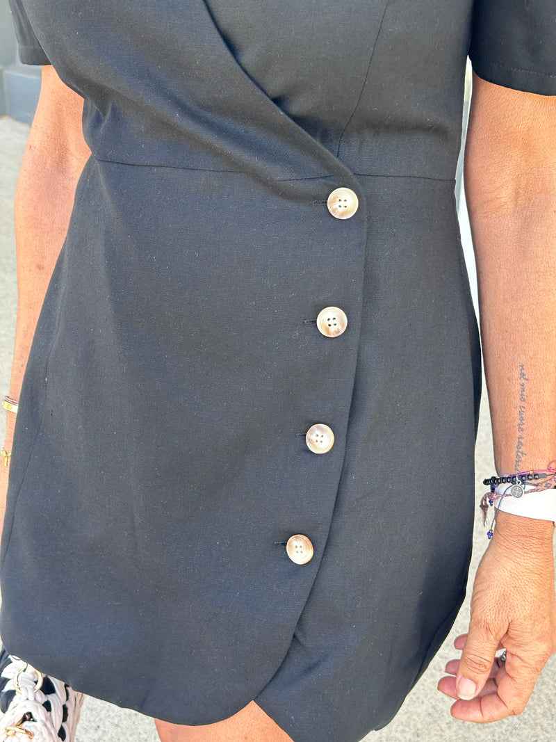 Cari Black Linen Mini Dress