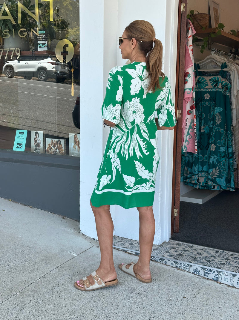 Hamilton Island Print Short Dress - Green