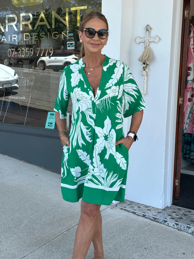 Hamilton Island Print Short Dress - Green