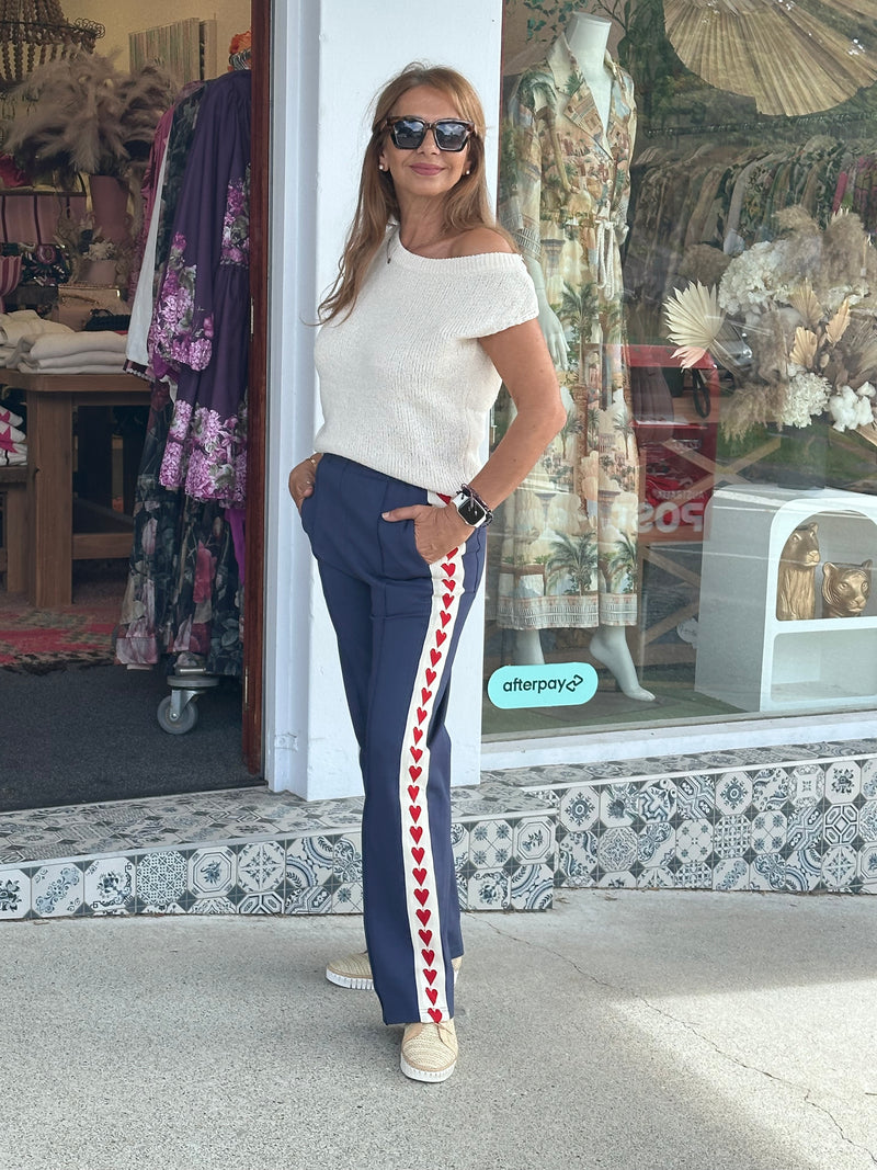 Heart Stripe Pant - Blue