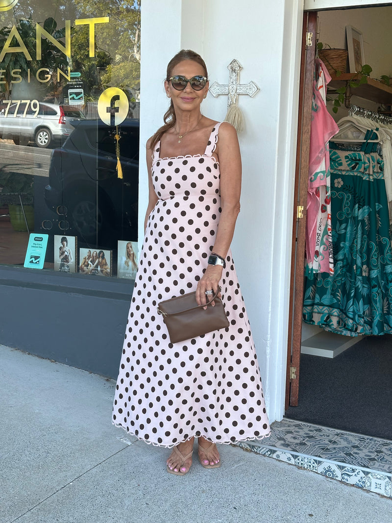 Betty Polka Dot Maxi Dress - Blush Chocolate