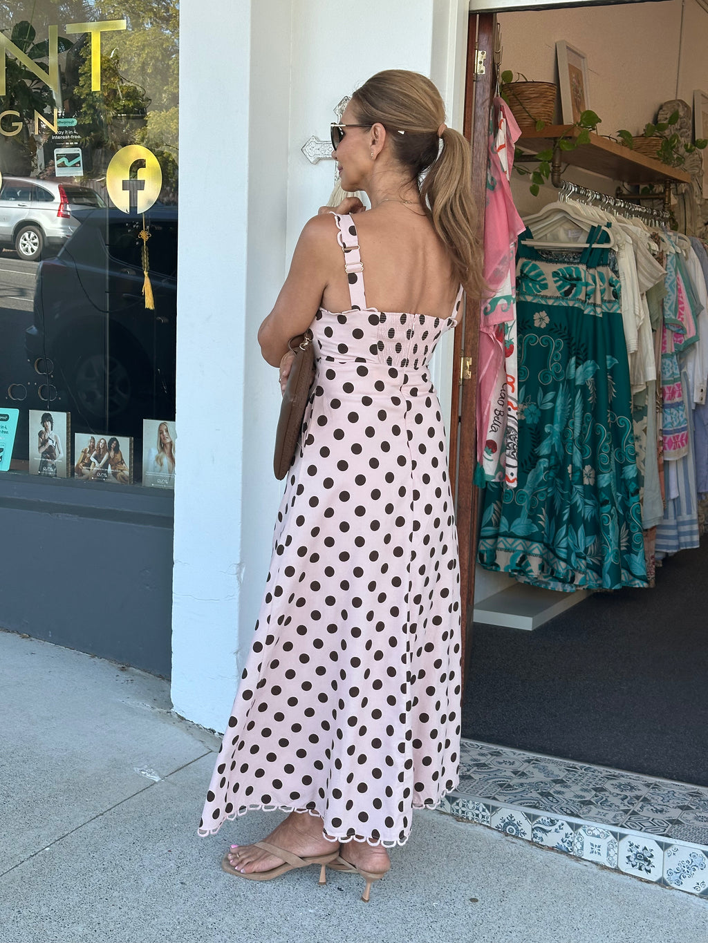 Betty Polka Dot Maxi Dress - Blush Chocolate