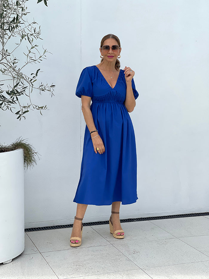 Sarra Linen Midi Dress - Blue