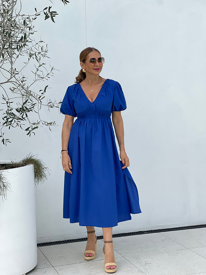 Sarra Linen Midi Dress - Blue