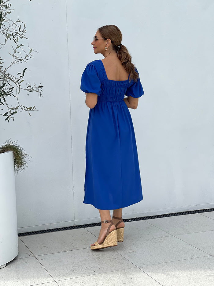 Sarra Linen Midi Dress - Blue