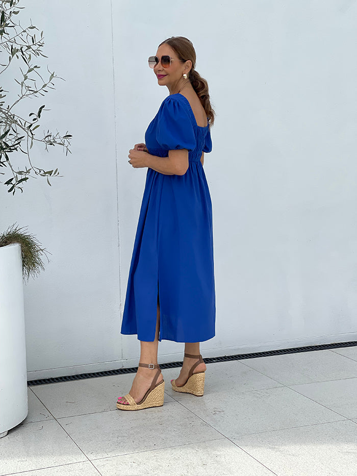 Sarra Linen Midi Dress - Blue