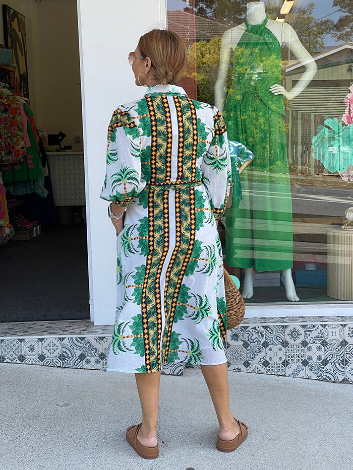 Palm Print Shirt Midi Dress
