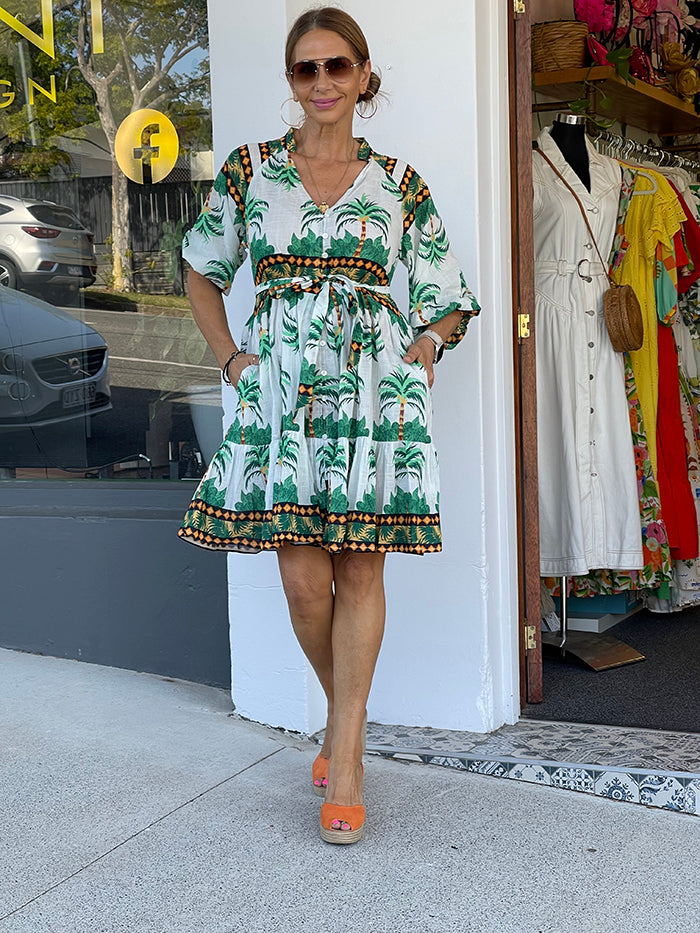 Palm Print Short Dress