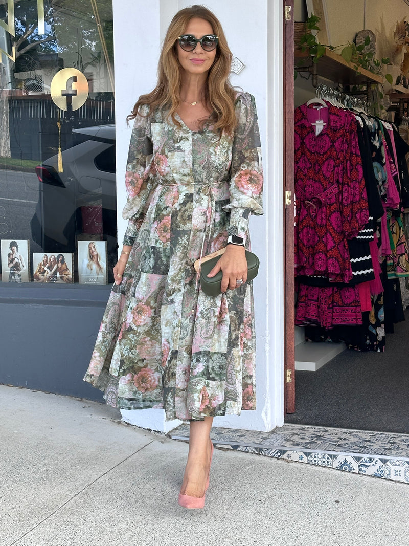 Laney Midi Dress - Green Floral