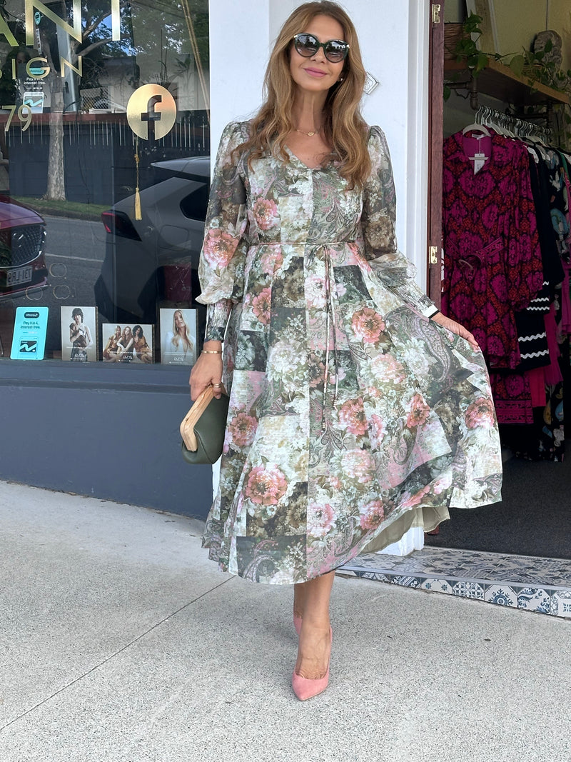 Laney Midi Dress - Green Floral