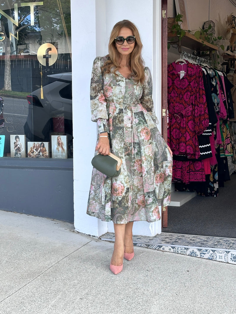 Laney Midi Dress - Green Floral