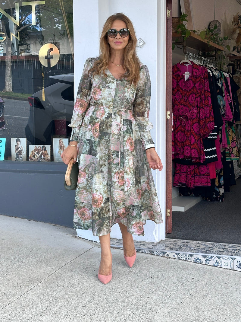 Laney Midi Dress - Green Floral