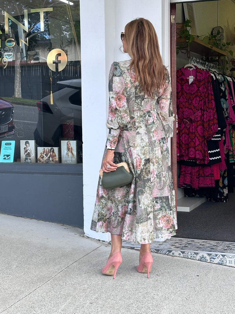 Laney Midi Dress - Green Floral