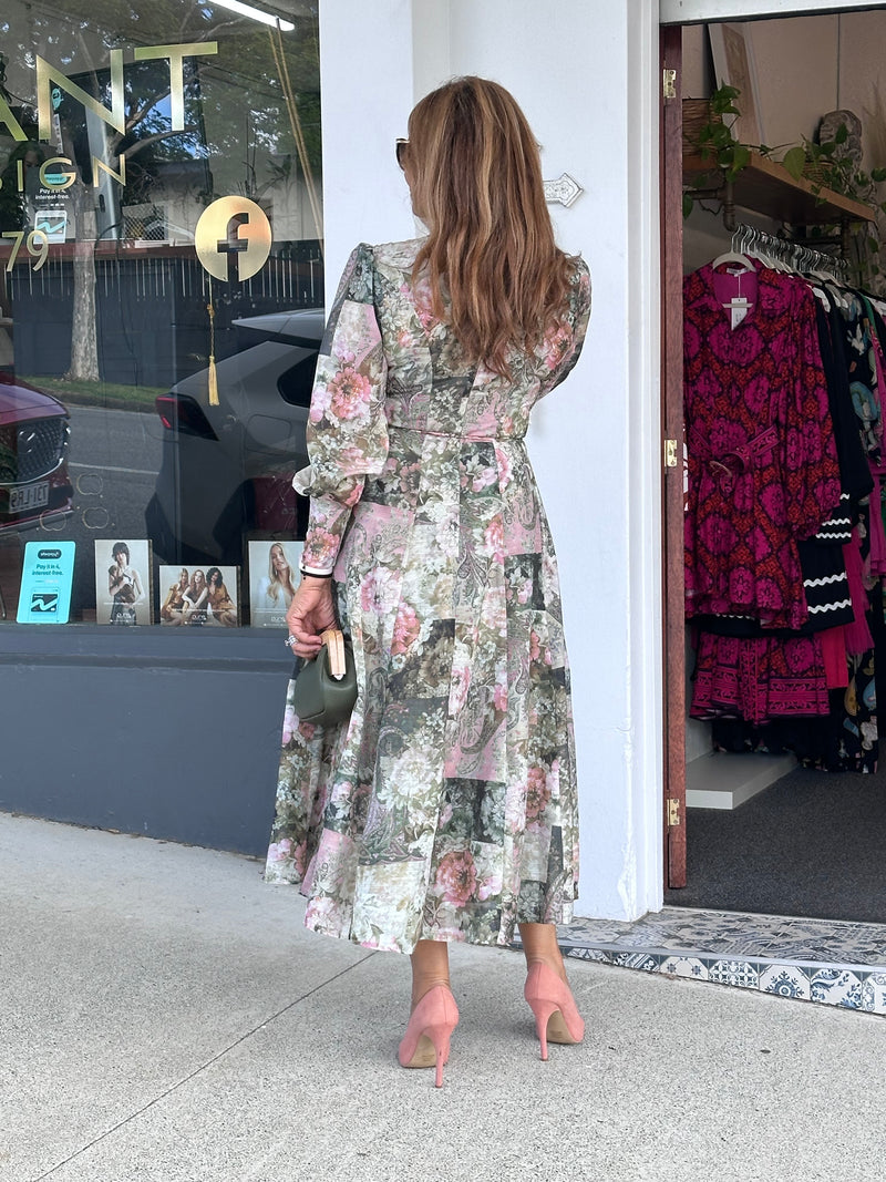 Laney Midi Dress - Green Floral