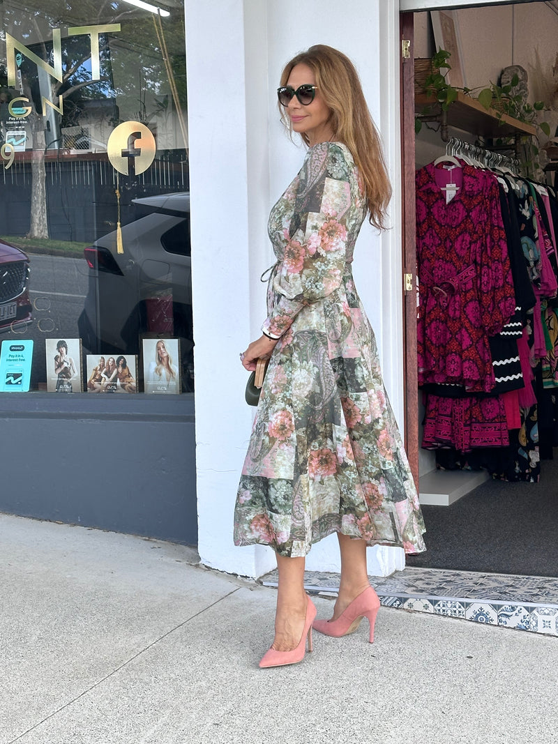 Laney Midi Dress - Green Floral