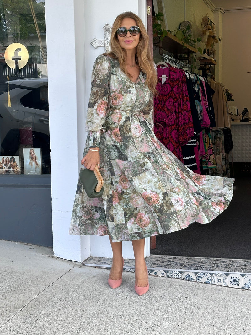 Laney Midi Dress - Green Floral