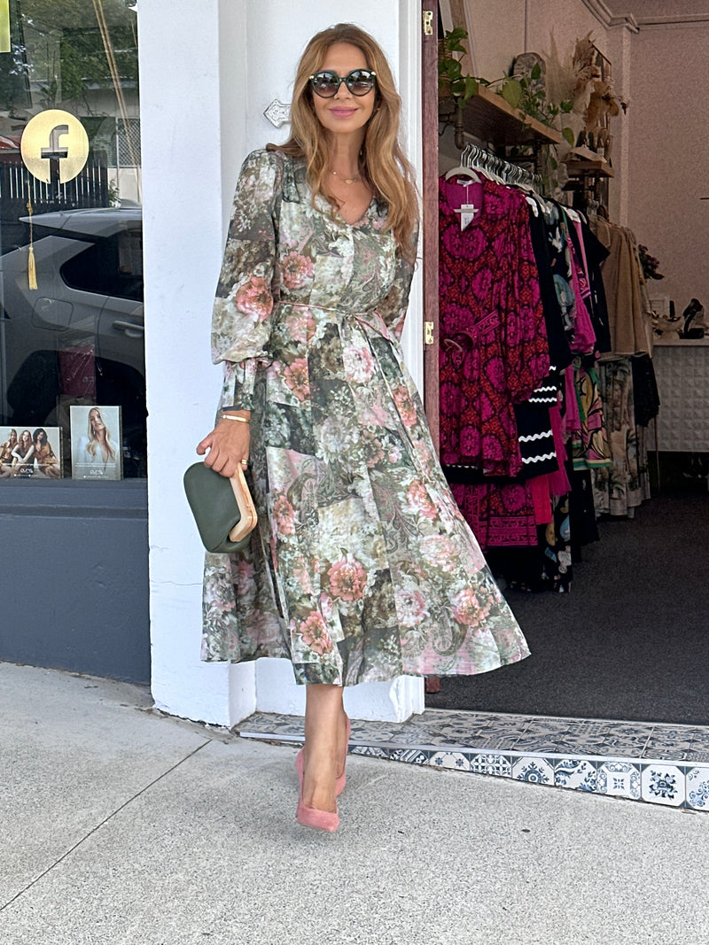 Laney Midi Dress - Green Floral