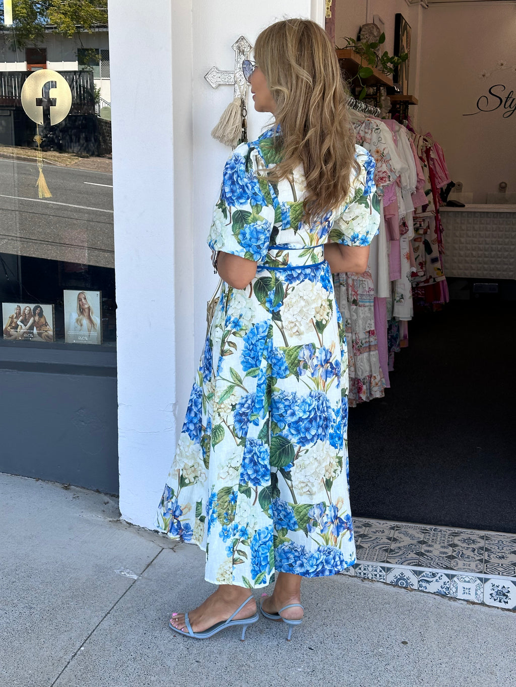 Blue Hydranga Midi Dress