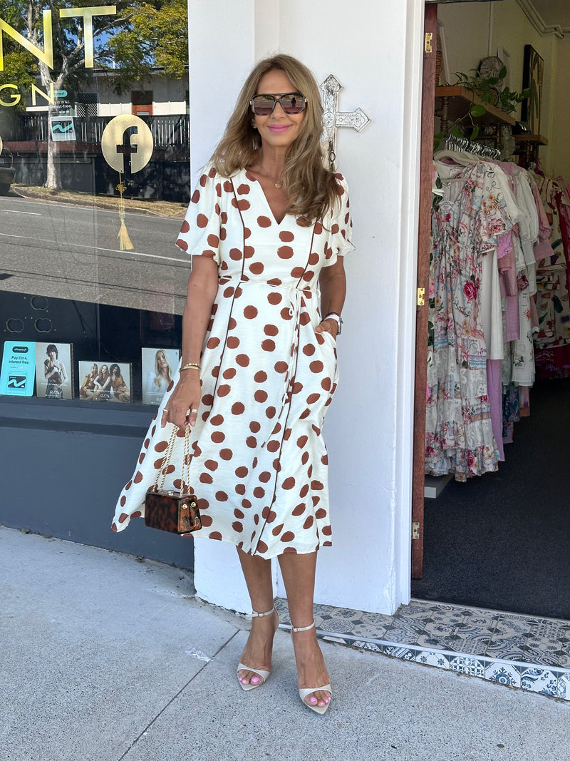 Alice Midi Dress - Tan Spot