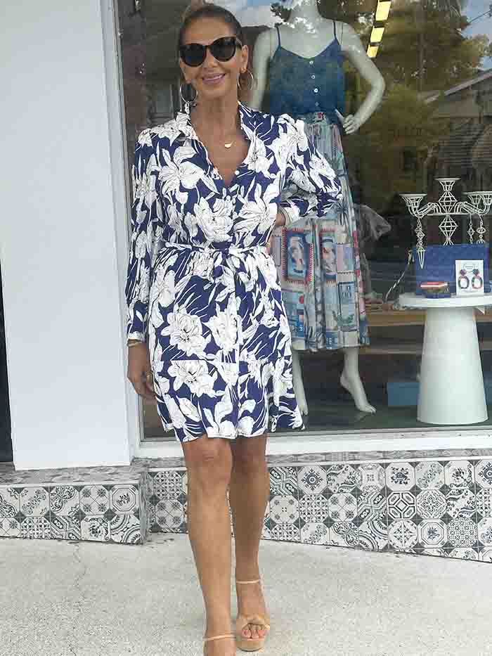 Cora Blue Floral Shirt Dress