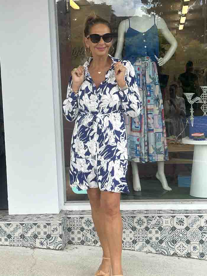 Cora Blue Floral Shirt Dress