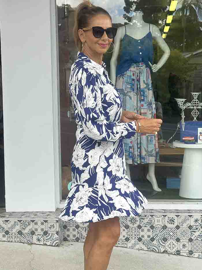 Cora Blue Floral Shirt Dress