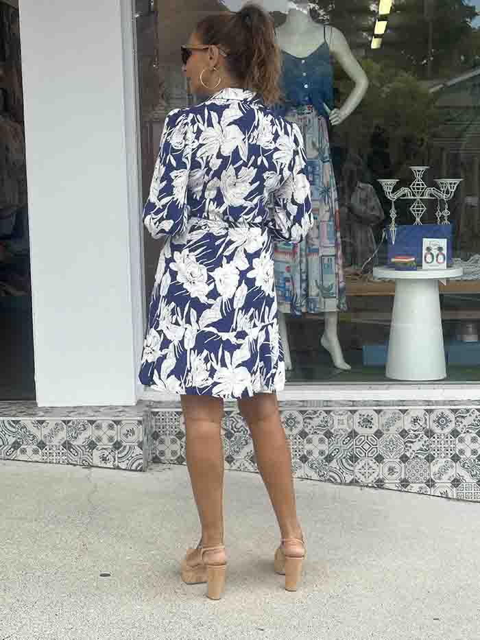 Cora Blue Floral Shirt Dress