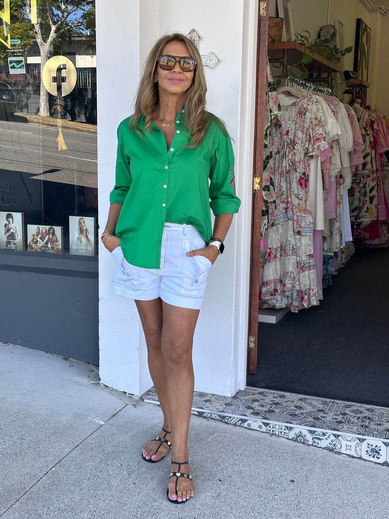 Palm Embroidered Shirt - Green