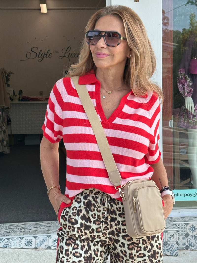 Pink and Red Stripe Knit Top