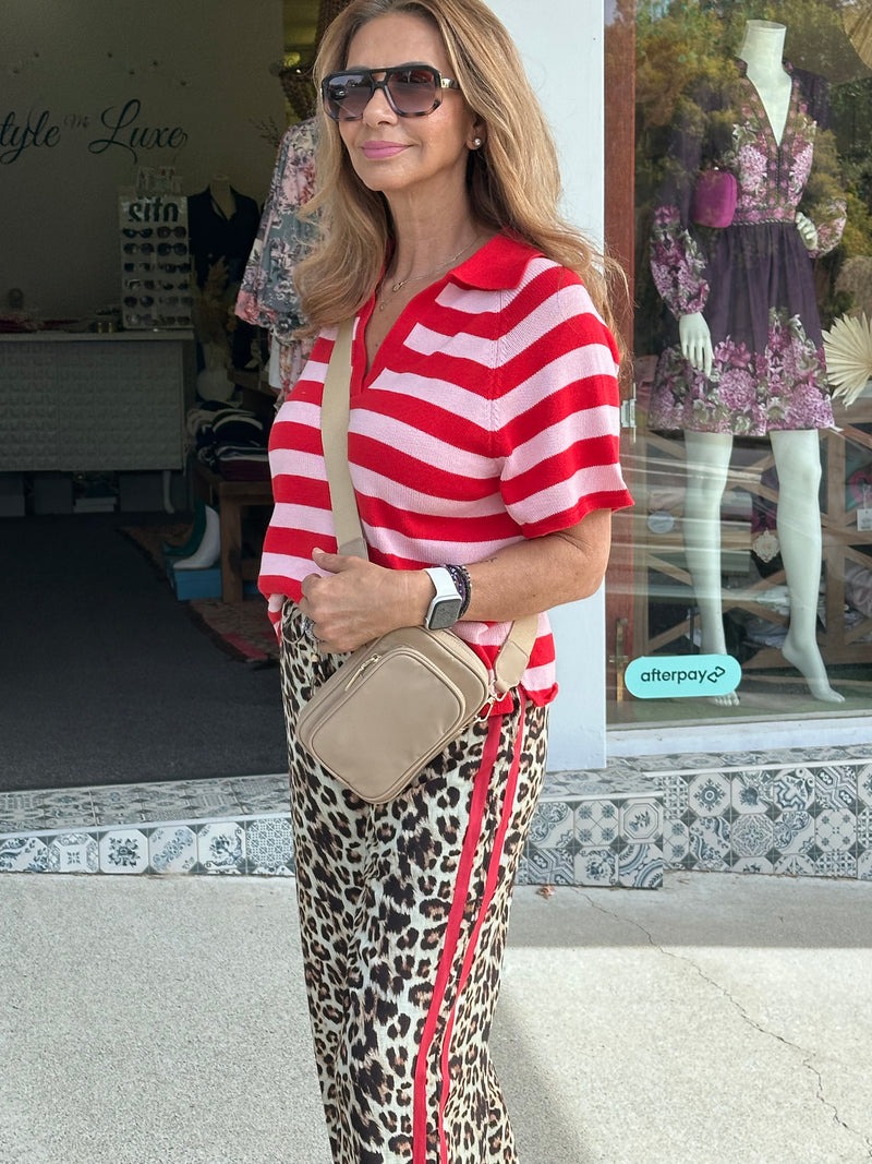 Pink and Red Stripe Knit Top