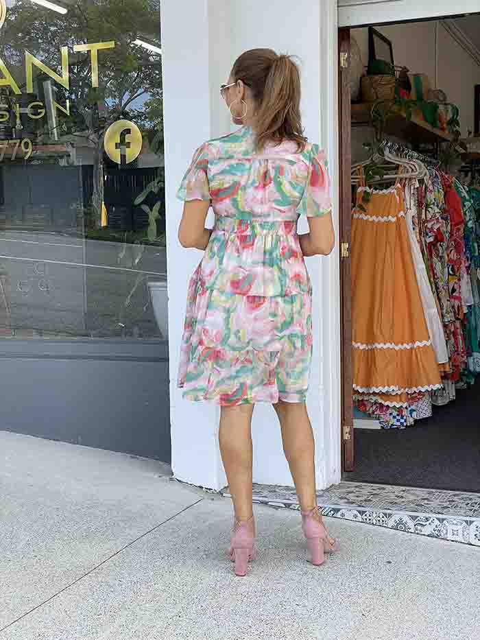 Rosa Short Dress - Pink and Green