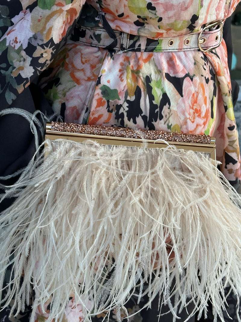 Cream Feather Clutch