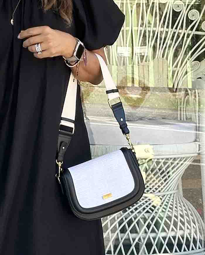 Woven Saddle Bag - White Black