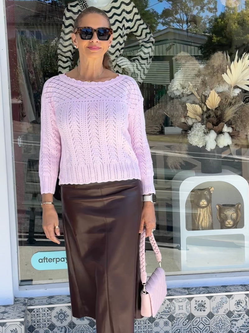 Chocolate Pleather Midi Skirt