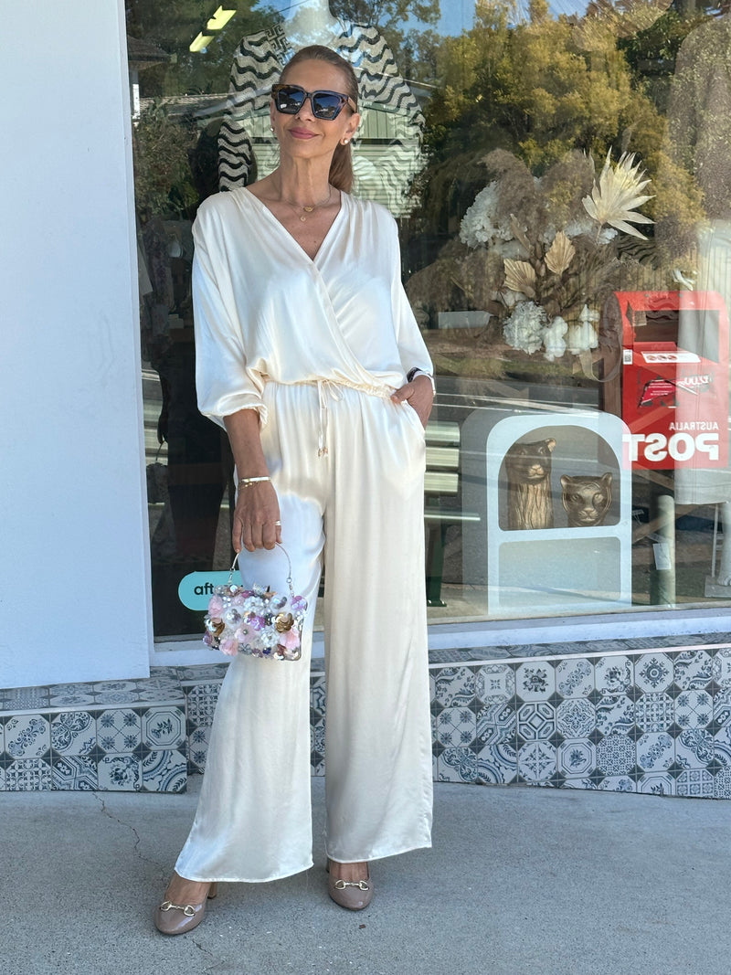 Silky Cream Crossover Blouse