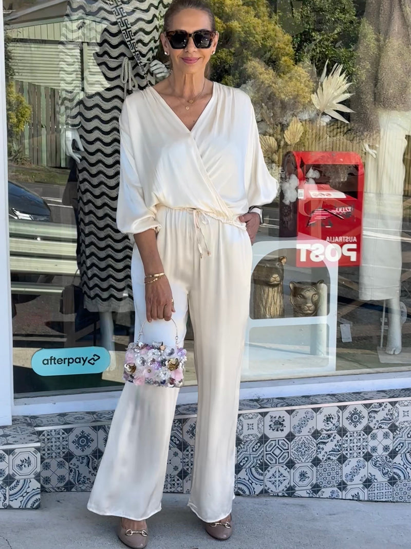 Silky Cream Crossover Blouse