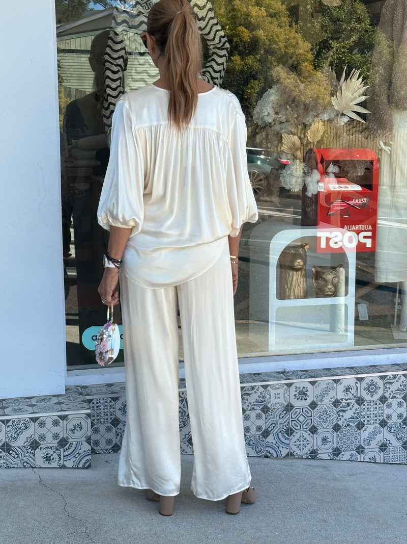 Silky Cream Crossover Blouse