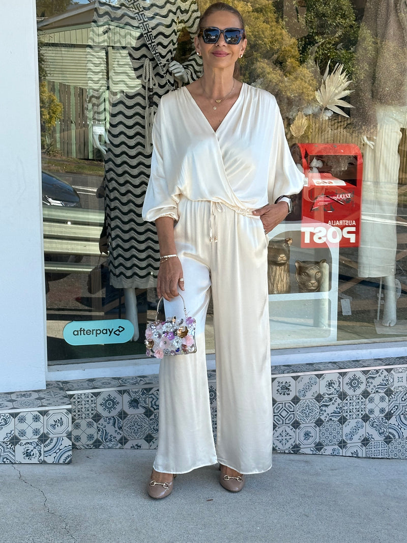Silky Cream Crossover Blouse