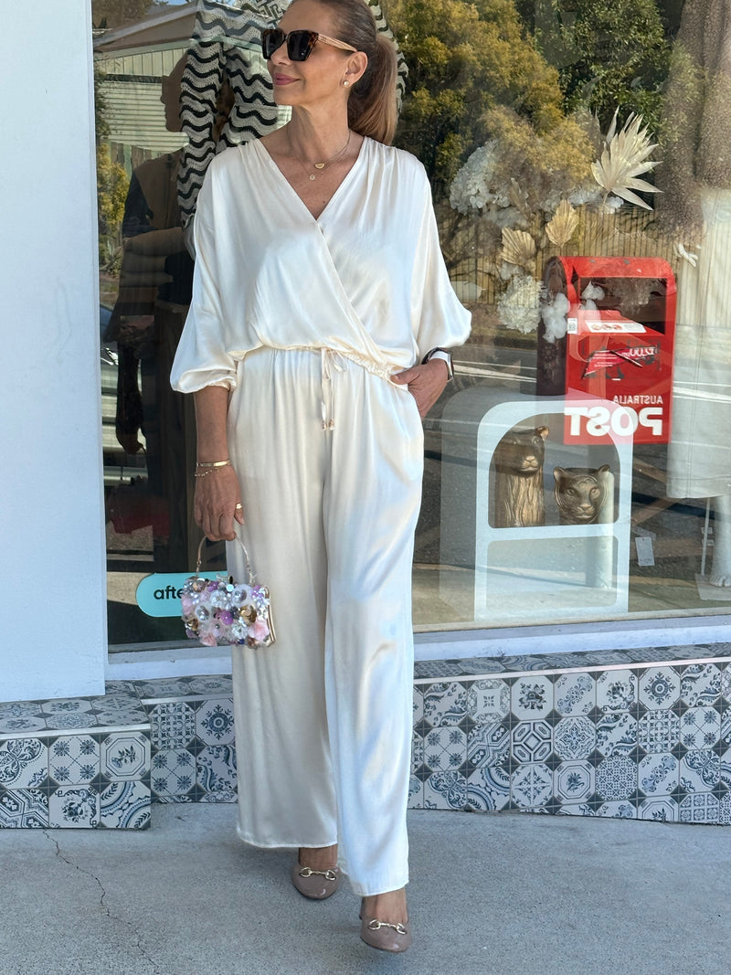 Silky Cream Crossover Blouse