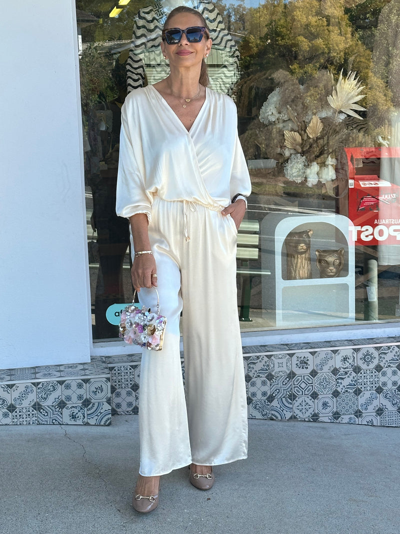 Silky Cream Crossover Blouse