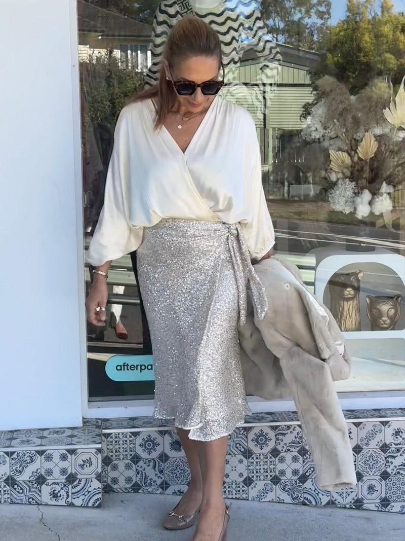Sequin Wrap Skirt - Silver