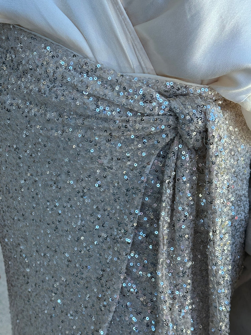 Sequin Wrap Skirt - Silver