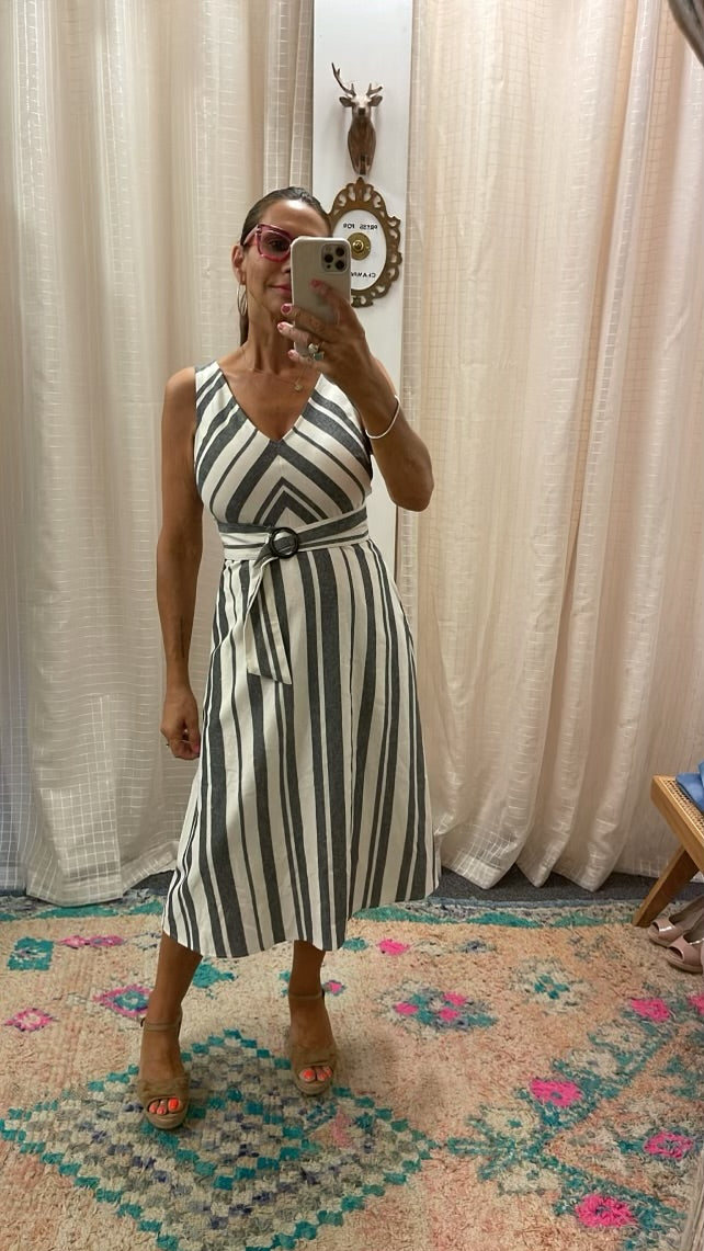 Linen Stripe Midi Dress