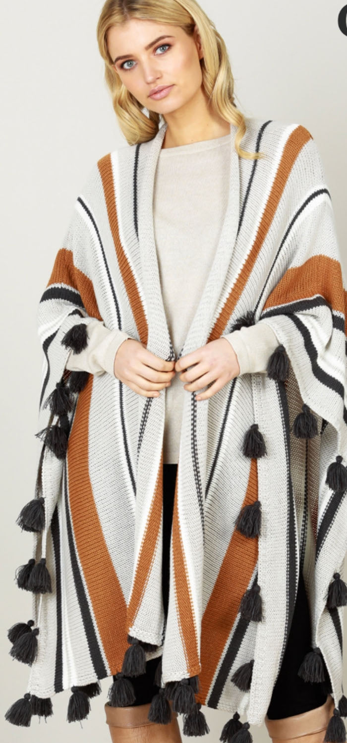 Prarie Poncho - Terracotta Stripe