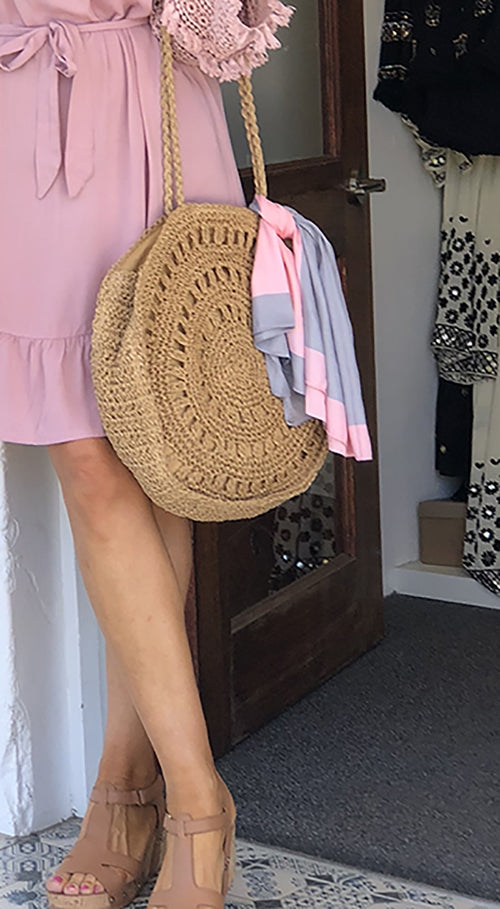 Silk feel scarf - Pink/grey