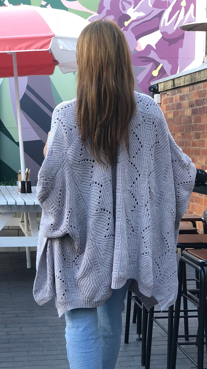 Chunky Knit Poncho - Grey