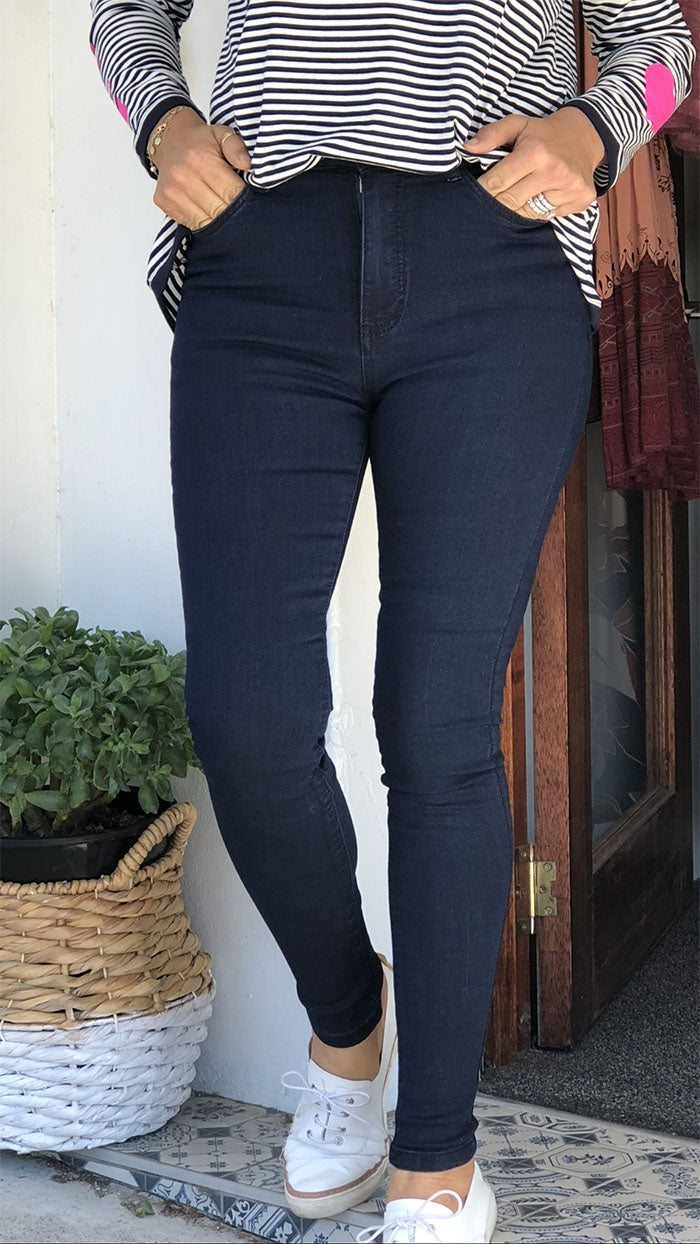 Stretchy High Rise Jeans - Dark Denim